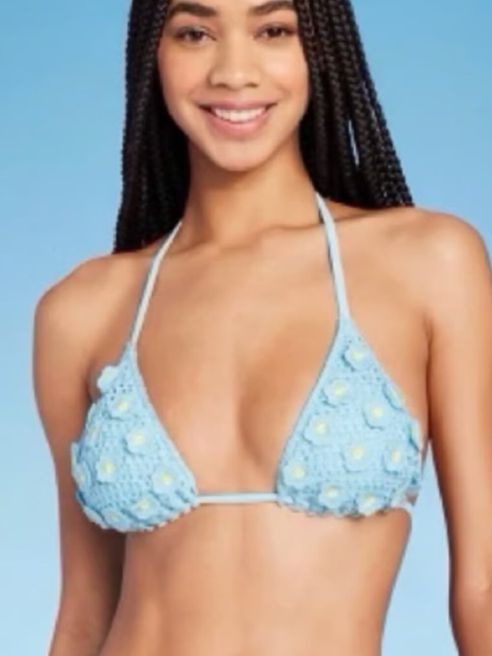 Crochet Flowers String Bikini Top Wild Fable Large Blue Summer Beachy Vacation - Picture 2 of 5